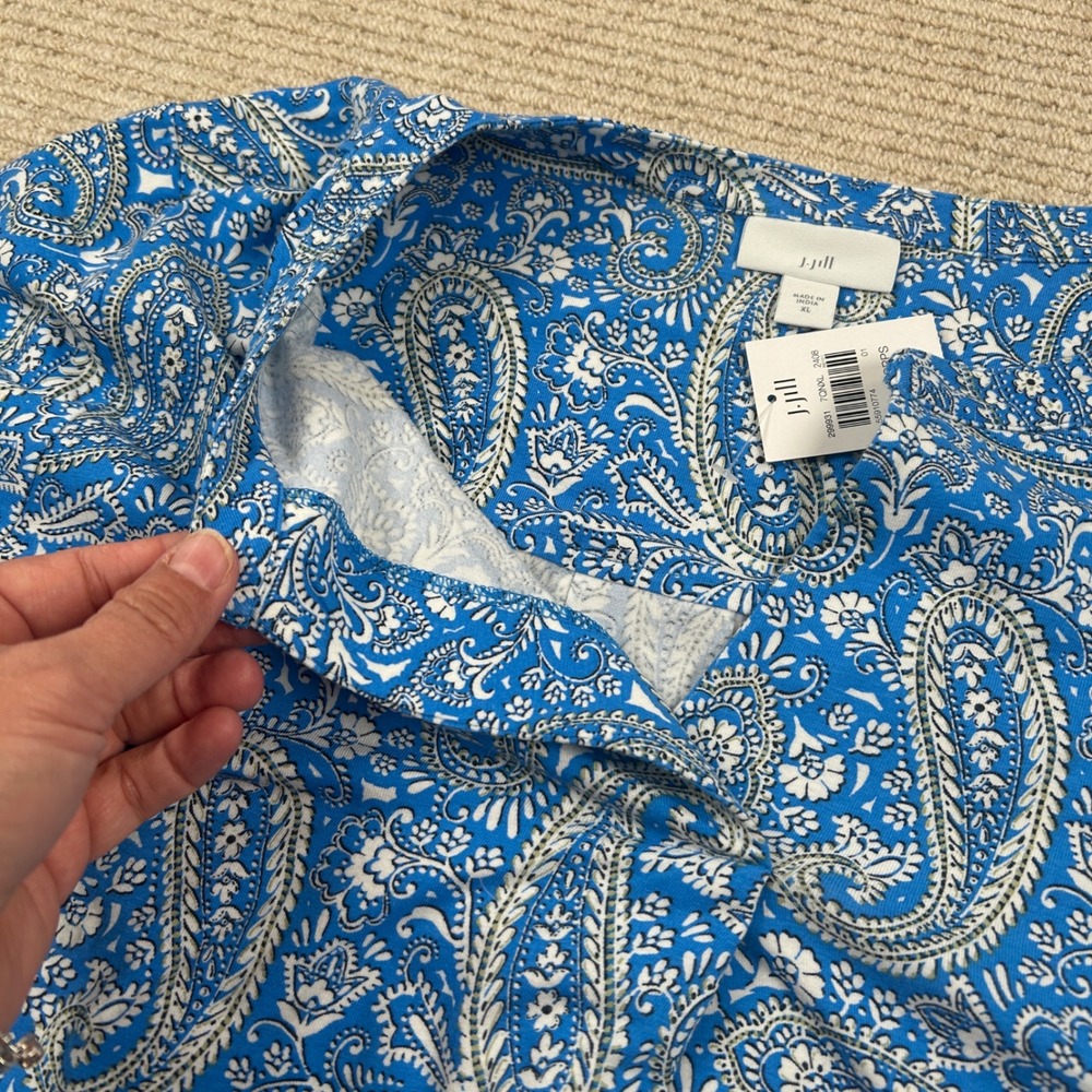 J. Jill Shift Dress Womens XL Blue Paisley Boho Mod Coastal Cotton Blend - Picture 10 of 13